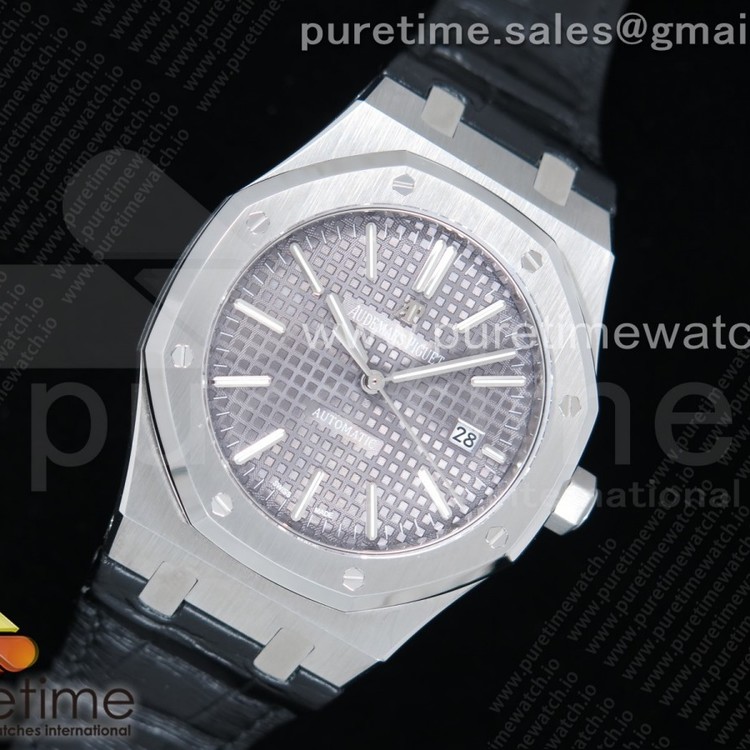 OM공장 오데마피게 로얄오크 15400 그레다이얼 가죽스트랩 Royal Oak 41mm 15400 SS Gray Textured Dial on Black Leather Strap A3120