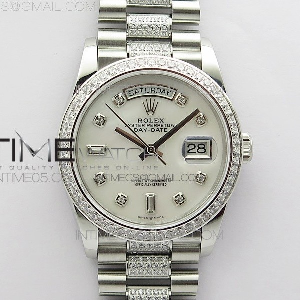 BP공장 롤렉스 데이데이트 36미리 자개다이얼 2836 Day-Date 36 128239 SS/Crystal BP Best Edition White MOP Crystal Markers Dial on SS President Bracelet A2836