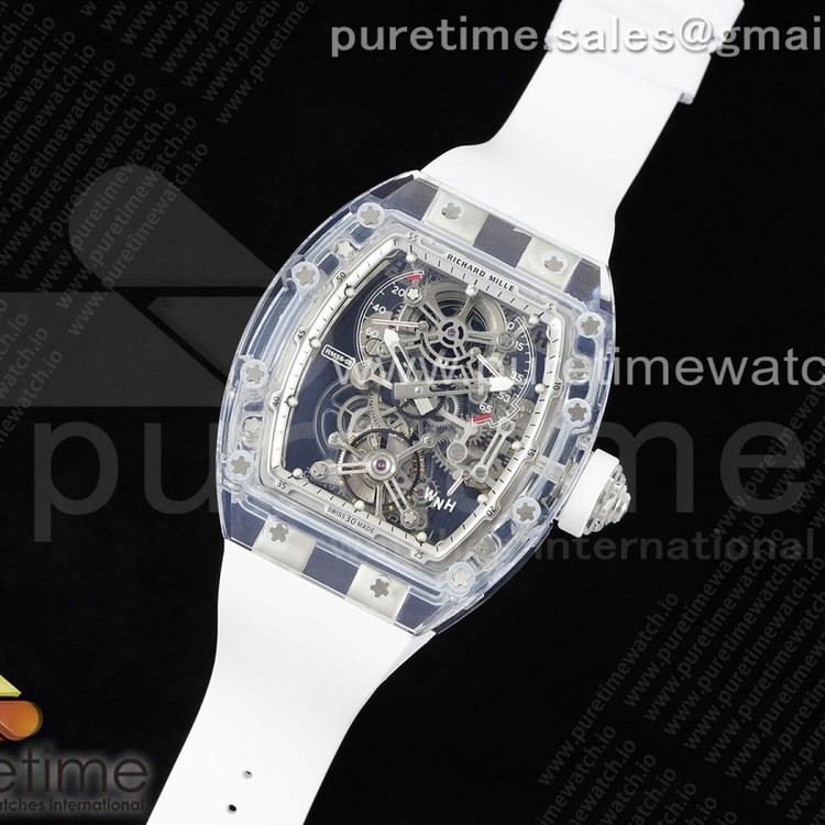 RM공장 리차드밀 RM56-01 뚜르비옹 투명 글래스케이스 러버스트랩 RM56-01 Transparent Tourbillon RMF Best Edition Skeleton Dial on White Rubber Strap