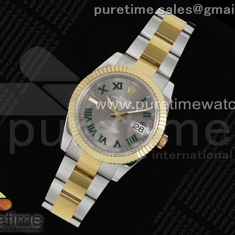 JD공장 롤렉스 데이저스트 41 옐로우골드콤비 슬레이트로만다이얼 오이스터브레이슬릿 다크로듐 DateJust 41 126333 SS/YG JDF 1:1 Best Edition 904L Steel Gray Dial Green Roman on SS/YG Oyster Bracelet VR3235