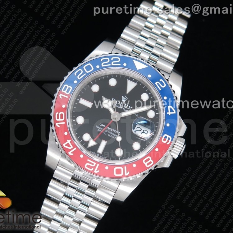 GM공장 롤렉스 GMT마스터2 블루앤레드 블랙다이얼 쥬빌레 GMT Master II 126710 BLRO Real Ceramic 904L SS on Bracelet A3186 (Correct Hand Stack)