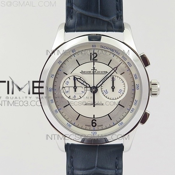 예거르쿨트르 마스터 크로노그래프 스틸 화이트다이얼 블루핸즈 가죽스트랩 MASTER CHRONOGRAPH SS 1538530 WHITE DIAL BLUE HAND ON BLUE LEATHER STRAP A7750