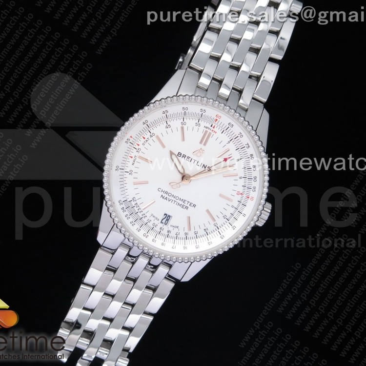 KOR공장 브라이틀링 내비타이머 38미리 화이트다이얼 브레이슬릿 Navitimer 1 38mm SS White Dial White Inner Bezel on SS Bracelet SW200