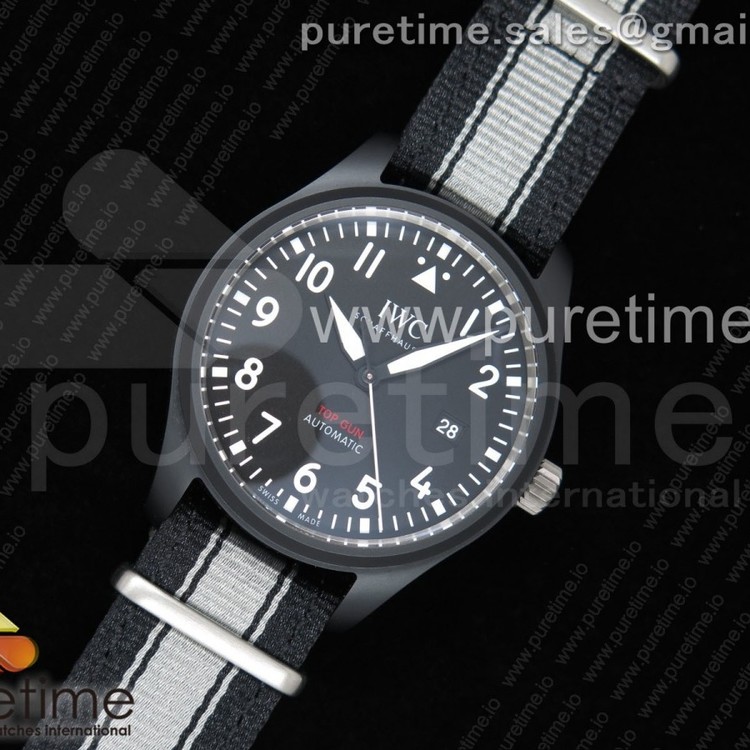 M+F공장 IWC 탑건 세라믹 블랙다이얼 블랙앤화이트 나일론스트랩 Top Gun IW326901 Ceramic Black Dial on Black/White Nylon Strap A2892