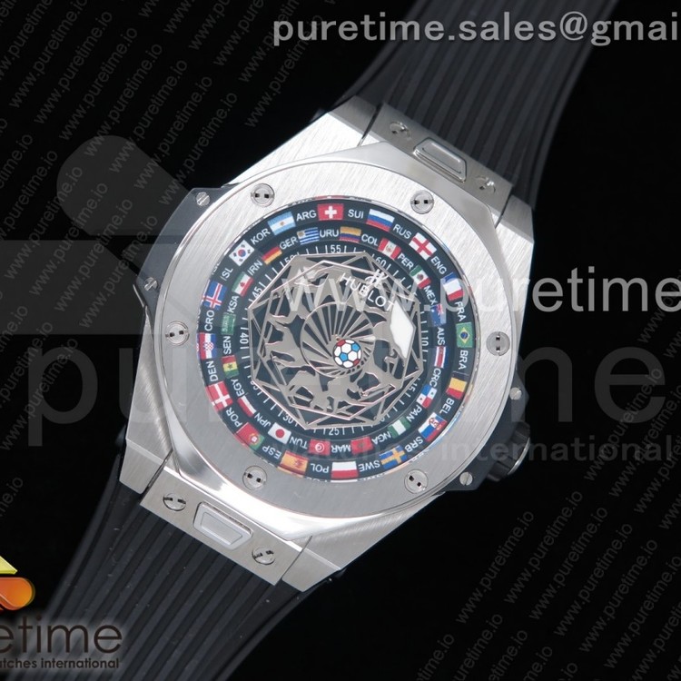HB공장 위블로 빅뱅 유니코 상블루 스켈레톤다이얼 러버스트랩 Big Bang Unico Sang Bleu SS Flags Inner Bezel Skeleton Dial on Black Gummy Strap HUB1213