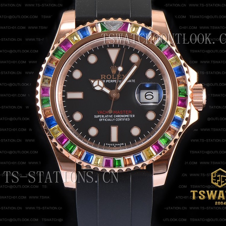 DJ공장 롤렉스 요트마스터 에버로즈골드 레인보우 바게트베젤 Yacht master 116695 SATS DJF 1:1 RG RU A2836(FREE EXTRA RB STRAP)