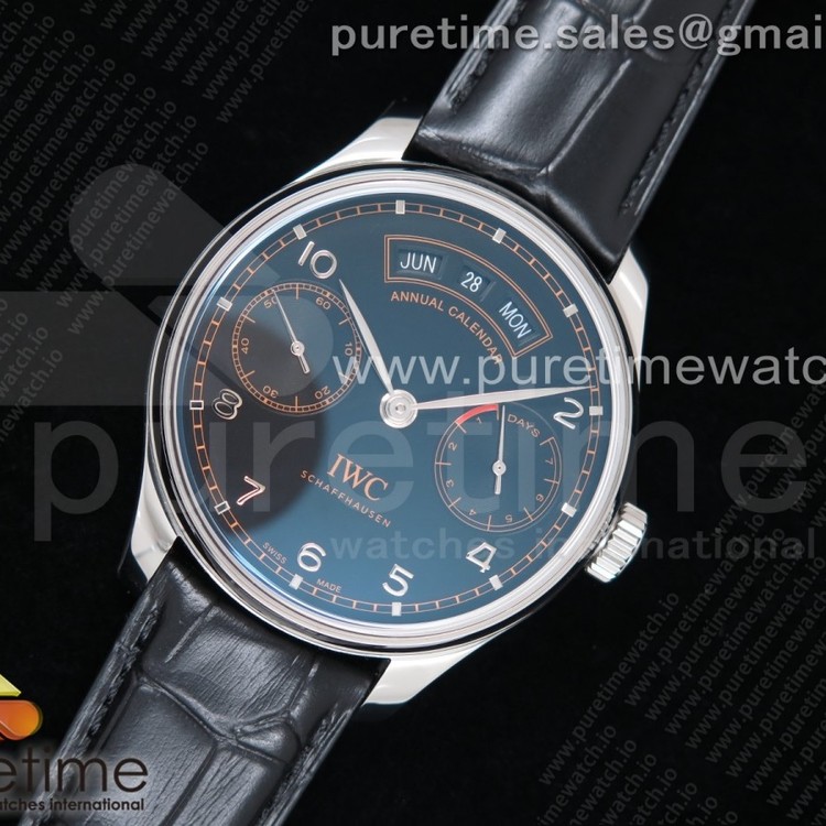 ZF공장 IWC포르투기저 애뉴얼캘린더 파워리저브 블랙다이얼 가죽스트랩 Portuguese Real PR Real Annual Calendar Edition “Pisa” Black Dial on Black Leather Strap A52850