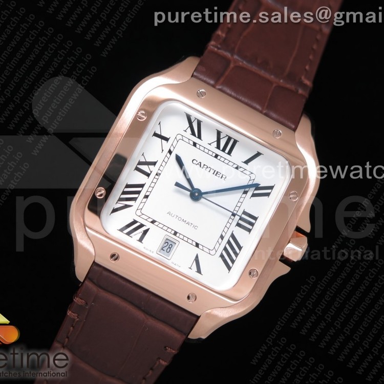 V6공장 까르띠에 산토스 라지 로골 화이트다이얼 가죽스트랩 Santos de Cartier 40mm RG White Dial on Brown Leather Strap MIYOTA 9015
