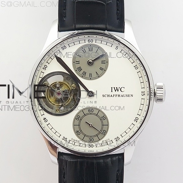IWC 포르투기저 플라잉 투어빌론 스틸 화이트다이얼 2서브다이얼 가죽스트랩 IWC PORTUGUESE FLYING TOURBILLON SS WHITE DIAL 2 SUB DIALS ON BLACK LEATHER STRAP