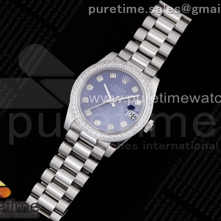 GM공장 롤렉스 데이저스트 31 블루다이얼 브레이슬릿 DateJust 31 Ladies 278289 GMF 316L Steel Blue Dial Diamonds Bezel and Markers on President Syle Bracelet