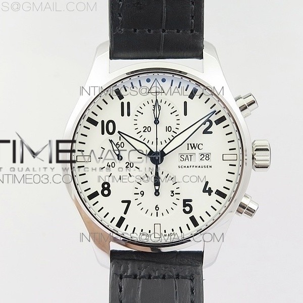 ZF공장 IWC 파일럿 크로노그래프 3777-25 스틸 화이트다이얼 가죽스트랩 IWC PILOT CHRONO 377725 SS WHITE DIAL ON BLACK LEATHER STRAP A7750