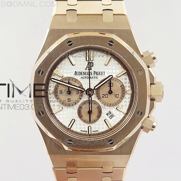 om공장 오데마피게 로얄오크 크로노그래프 로즈골드금장 화이트앤샴페인다이얼 브레이슬릿 ROYAL OAK CHRONO 26331ST RG WHITE DIAL ON SS BRACELET A7750