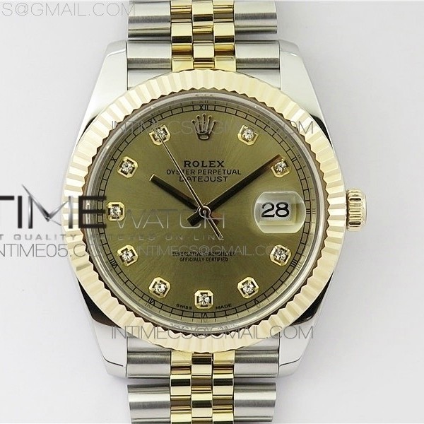 WW공장 롤렉스 데이저스트 41 옐로우골드 다이얼 브레이슬릿 DateJust 41 126333 SS/YG Wrapped Gold Crystals Makers Dial on SS/YG Wrapped Jubilee Bracelet A2836