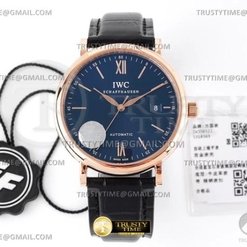ZF공장 IWC 포르토피노 오토메틱 40 로즈골드금통 블루다이얼 로즈골드핸즈 가죽스트랩 Portofino Automatic 40mm RG/LE Blue/Stk ZF A9019