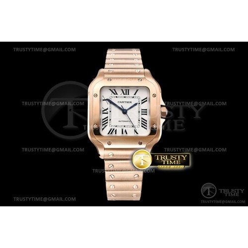 BV공장 까르띠에 산토스 2018 미디움 로골 화이트다이얼 스마트링크브레이슬릿 Santos De Cartier Ladies 35mm RG/RG Wht BVF MY9039