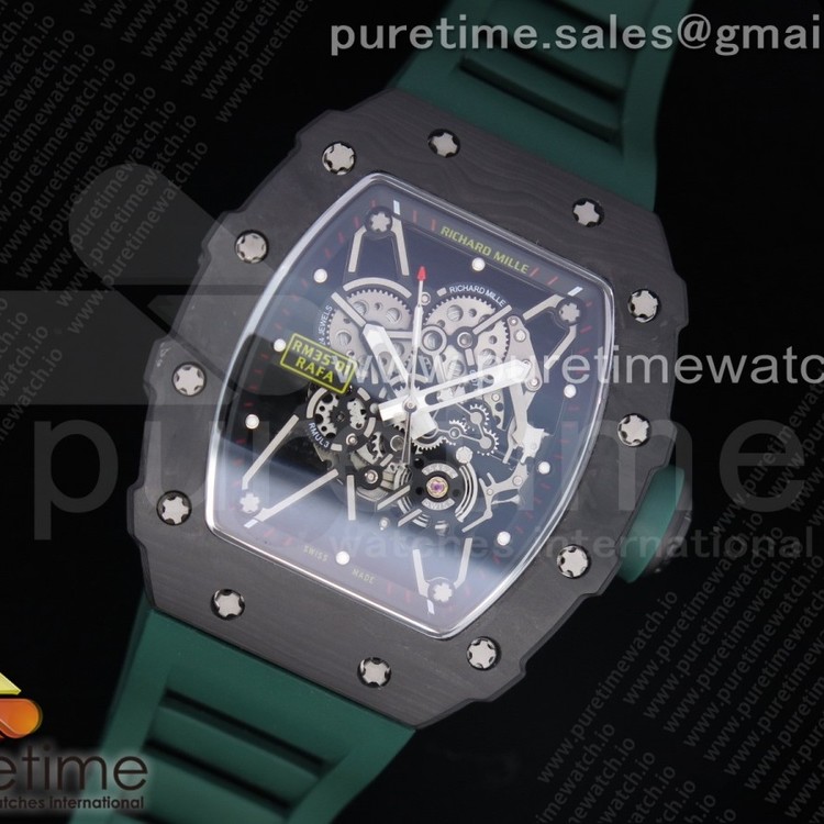 KV공장 V3 리차드밀 RM035-02 스켈레톤다이얼 러버스트랩 RM035-02 Solid Caseback Skeleton Dial Green on Green Rubber Strap MIYOTA8215 V3