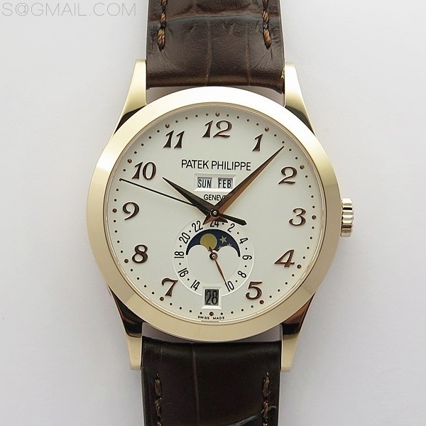 GR공장 애뉴얼 캘린더 로골 화이트다이얼 가죽스트랩 Annual Calendar Complications 5396 RG GRF Best Edition White dial Numbers Markers Blue Markers on Brown leather strap A324