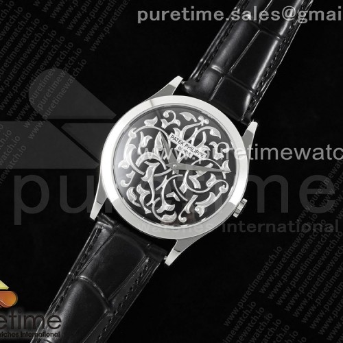 FLF공장 파텍필립 칼라트라바 스틸 블랙다이얼 스타일1 가죽스트랩 Calatrava SS FLF Best Edition Black/Silver Dial Style 1 on Black Leather Strap A240 (Micro Rotor)